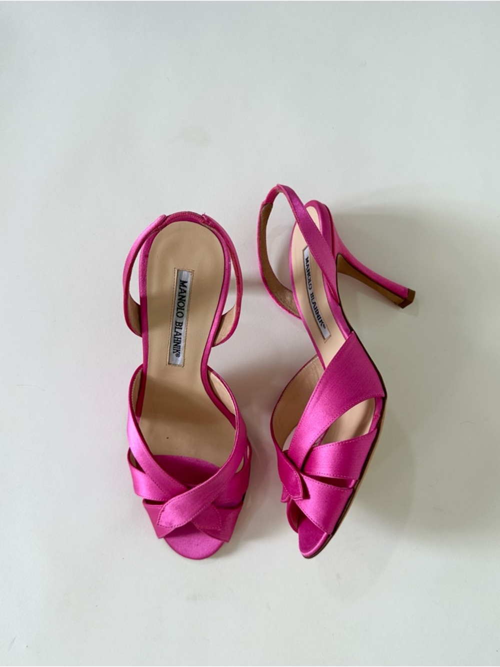 Manolo Blahnik Pink Satin Slingback Heels